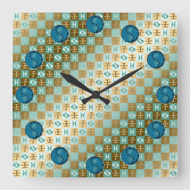 Pisces & Water Rat Square Wall Clock (Front)