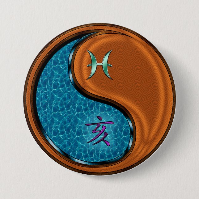 Pisces & Wood Boar 7.5 Cm Round Badge (Front)