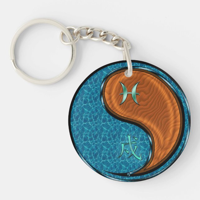 Pisces & Wood Dog Key Ring (Front)