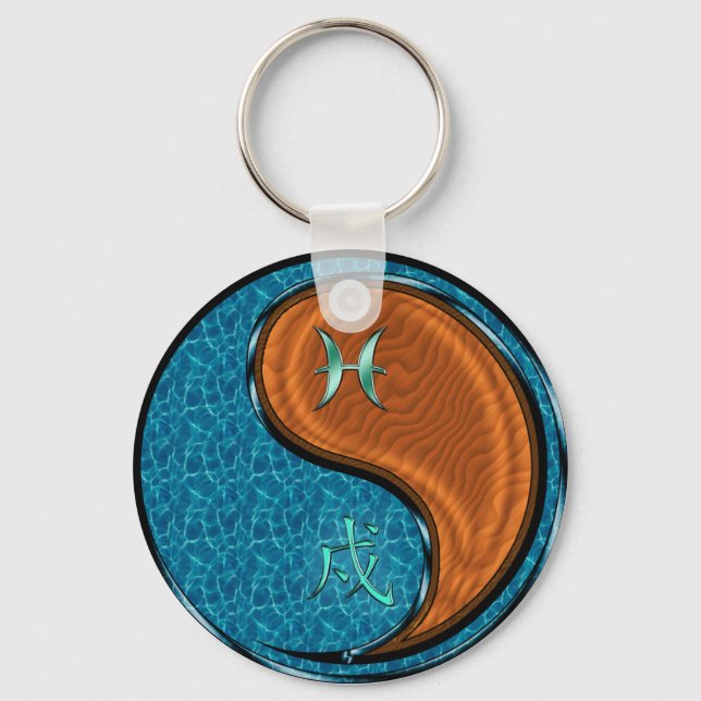 Pisces & Wood Dog Key Ring (Front)