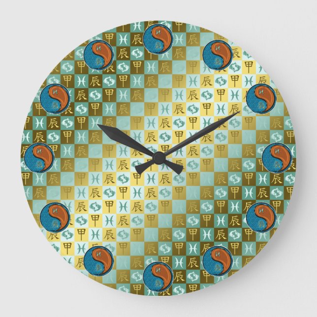 Pisces & Wood Dragon Large Clock (Front)