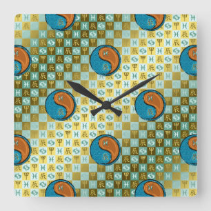 Pisces & Wood Dragon Square Wall Clock