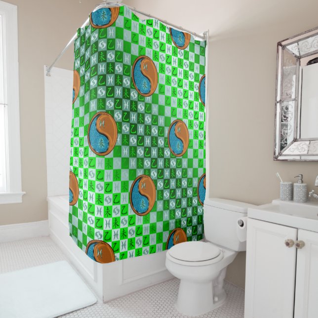 Pisces & Wood Goat Shower Curtain (In Situ)