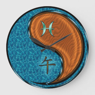 Pisces & Wood Horse Large Clock