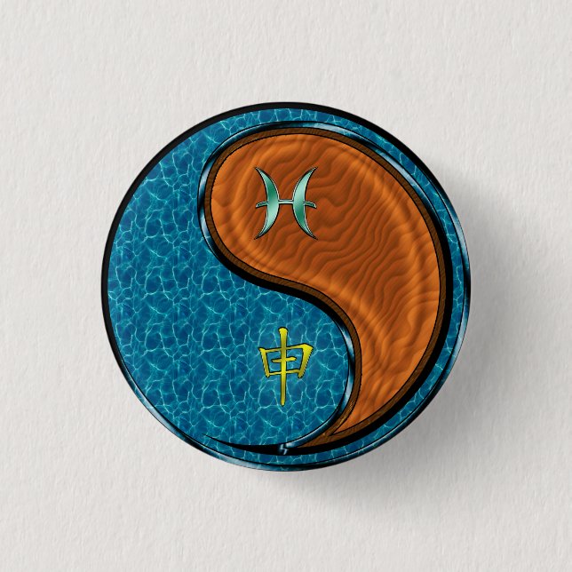 Pisces & Wood Monkey 3 Cm Round Badge (Front)