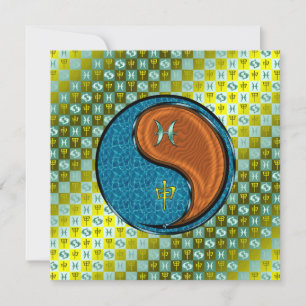 Pisces & Wood Monkey Flat Greeting Card