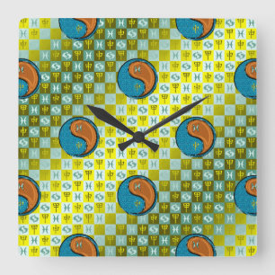 Pisces & Wood Monkey Square Wall Clock