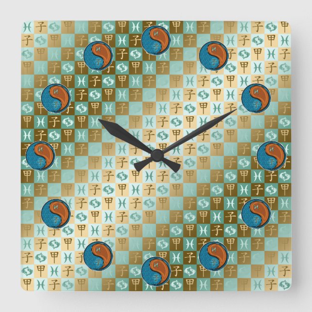 Pisces & Wood Rat  Square Wall Clock (Front)