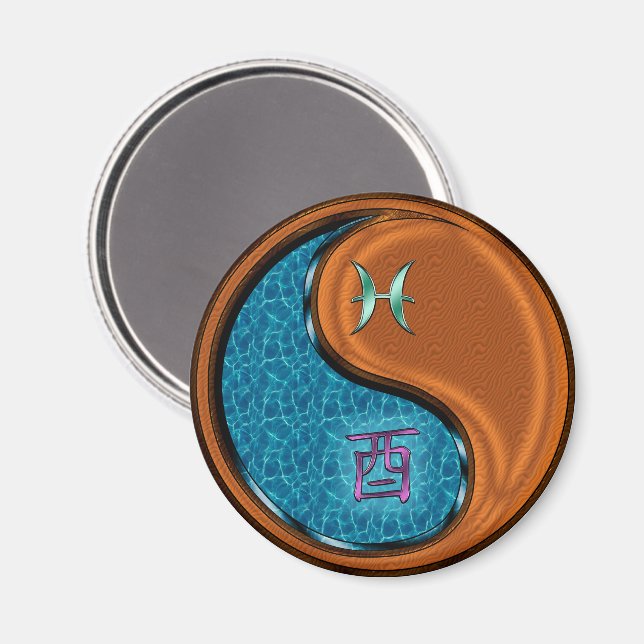 Pisces & Wood Rooster Magnet (Front/Back)