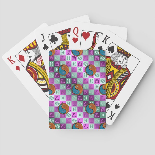 Pisces & Wood Rooster Playing Cards (Back)