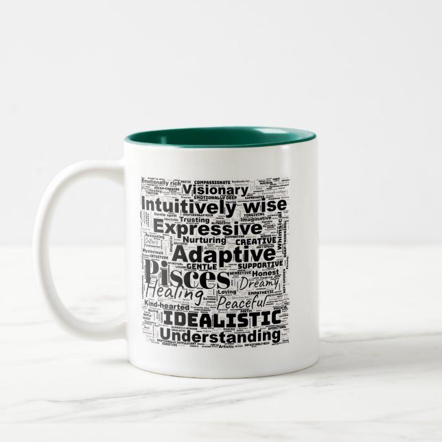 Pisces Word Cloud Zodiac Inspiration Two-Tone Mug (Left)