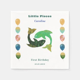 Pisces Zodiac 1st Birthday Balloons & Artistic Napkin