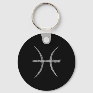 Pisces. Zodiac Astrology Sign. Black. Key Ring