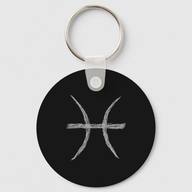 Pisces. Zodiac Astrology Sign. Black. Key Ring (Front)