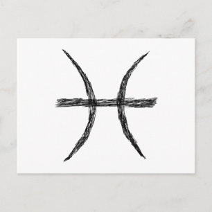 Pisces. Zodiac Astrology Sign. Black. Postcard