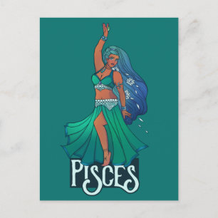 Pisces Zodiac belly Dancer Art Astrology Goddess Postcard