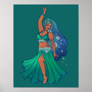 Pisces Zodiac belly Dancer Art Astrology Goddess Poster