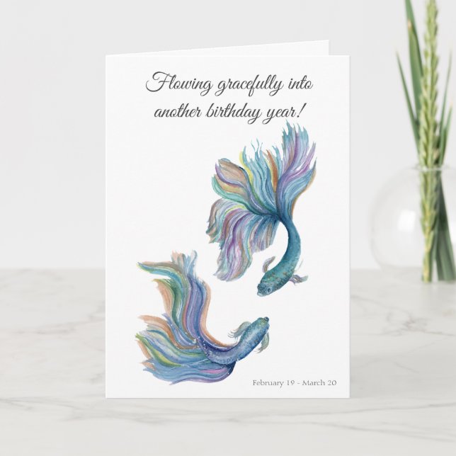Pisces Zodiac Betta Fighting Fish Birthday Card (Front)