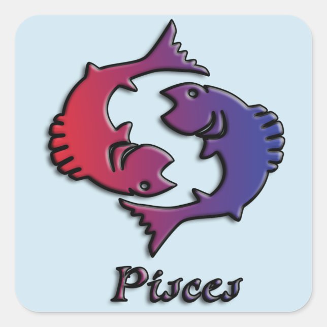 Pisces Zodiac Birth Sign Red Purple astrology art Square Sticker (Front)