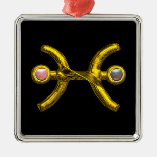 PISCES ZODIAC BIRTHDAY JEWEL PINK WHITE PEARL Gold Metal Tree Decoration