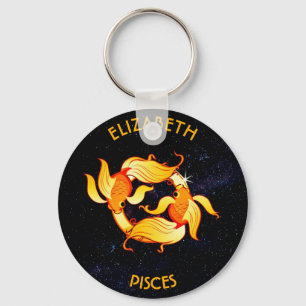 Pisces Zodiac Birthday Sign With Your Custom Name Key Ring