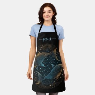 Pisces zodiac black and gold  apron