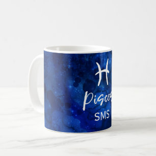 Pisces Zodiac Constellation Blue Galaxy Monogram Coffee Mug