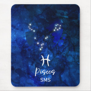 Pisces Zodiac Constellation Blue Galaxy Monogram Mouse Pad