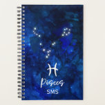 Pisces Zodiac Constellation Blue Galaxy Monogram Planner<br><div class="desc">Pisces Zodiac Constellation Blue Galaxy Monogram Design. With trendy Brushed Script Font, Dark blue celestial watercolor background texture, Glowing star constellation, and The Two Fish symbol. Modern Astrological Sign Birth Horoscope, is perfect for any Aquarian Birthday From February 19 - March 20 ! With Optional Monogrammed First Middle and Last...</div>
