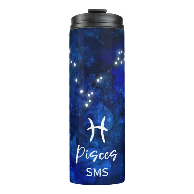 Pisces Zodiac Constellation Blue Galaxy Monogram Thermal Tumbler (Front)