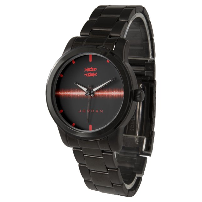 Pisces Zodiac Cool Red Fire Light Line Custom Name Watch (Angled)