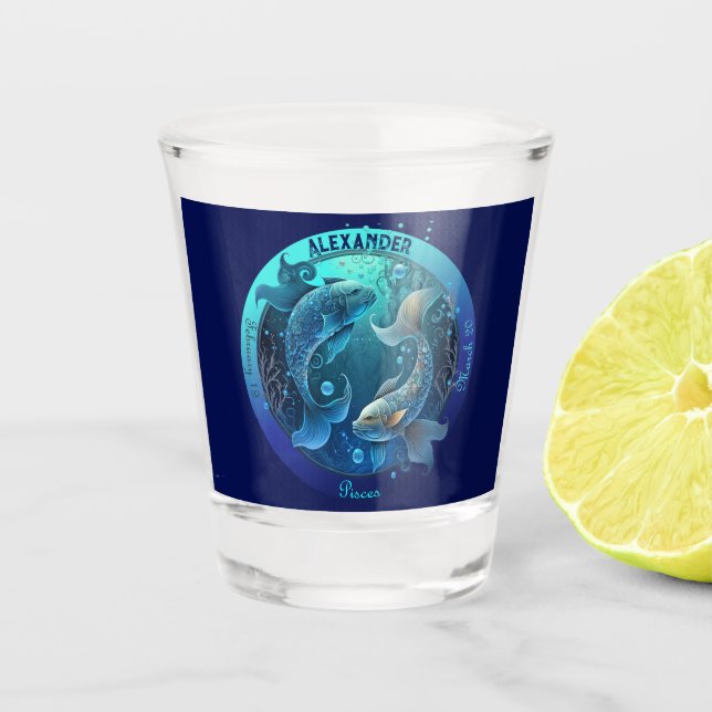 Pisces Zodiac Customisable  Shot Glass (Front)