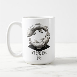 Pisces Zodiac Fish Classical Black White Astrology Coffee Mug