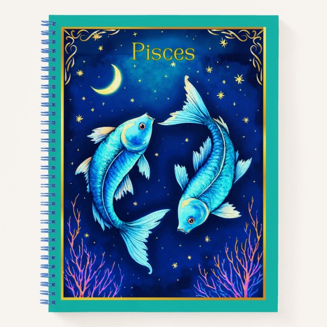 Pisces Zodiac Fish Swim in Cosmic Waters Journal  (Front)