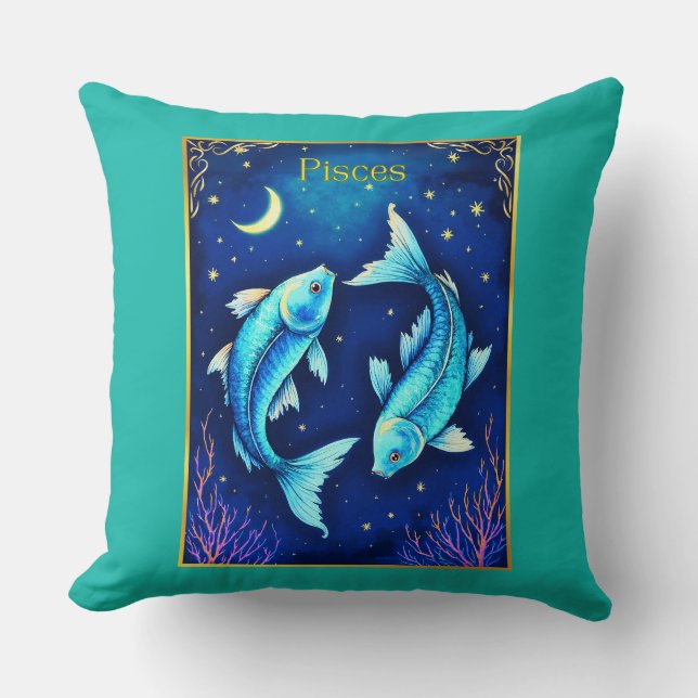Pisces Zodiac Fish Swimming in Cosmic Waters Cushion (Front)
