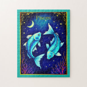 Pisces Zodiac Fish Swimming in Cosmic Waters Jigsaw Puzzle