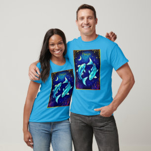 Pisces Zodiac Fish Swimming in Cosmic Waters T-Shirt