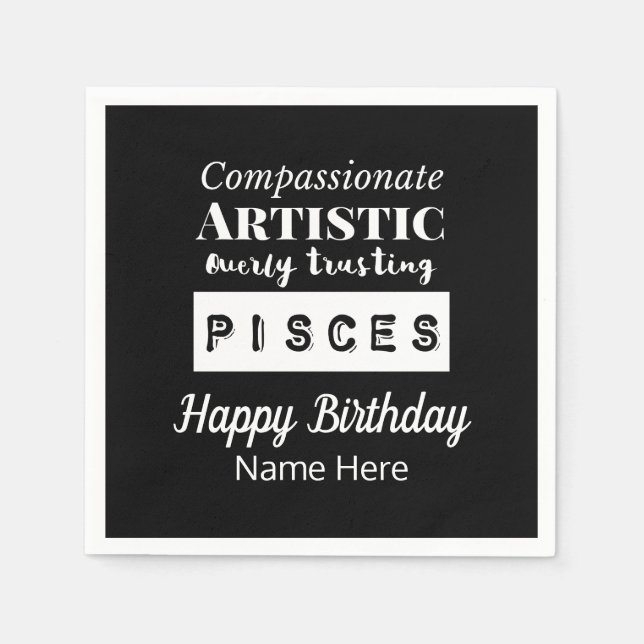 Pisces Zodiac Fun Characteristics Birthday Napkin (Front)
