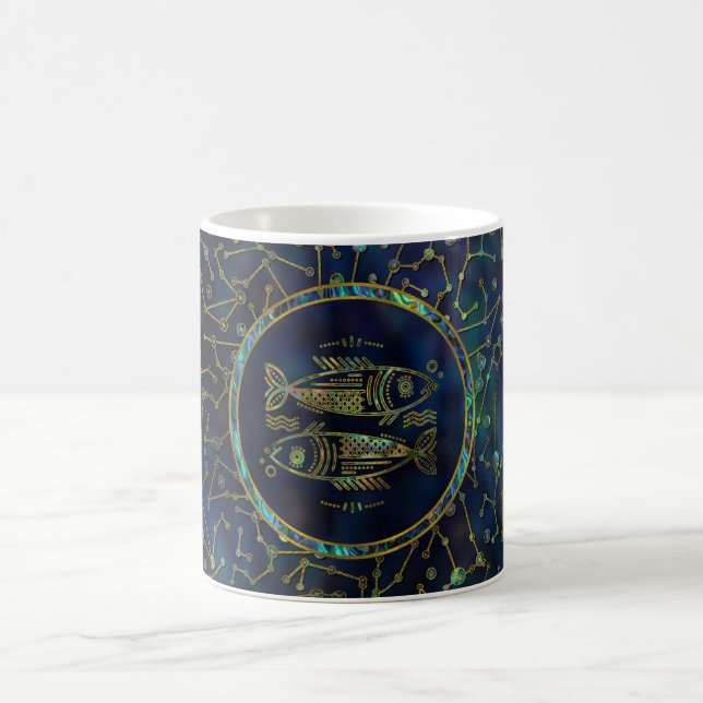 Pisces Zodiac Gold Abalone on Constellation Coffee Mug (Center)