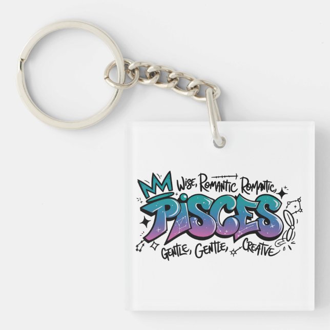 Pisces Zodiac Graffiti  Key Ring (Front)