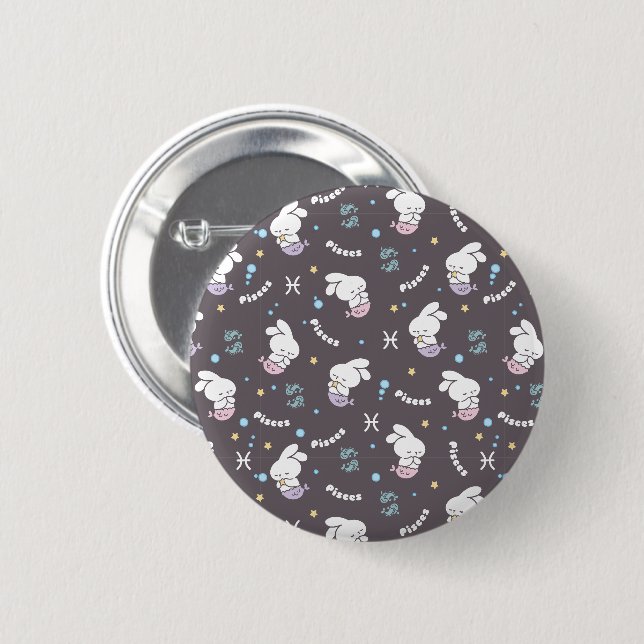 Pisces Zodiac Harmony: Bunny Mermaids Pattern 6 Cm Round Badge (Front & Back)
