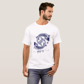 Pisces Zodiac Navy Blue Monochrome Graphic T-Shirt (Front Full)