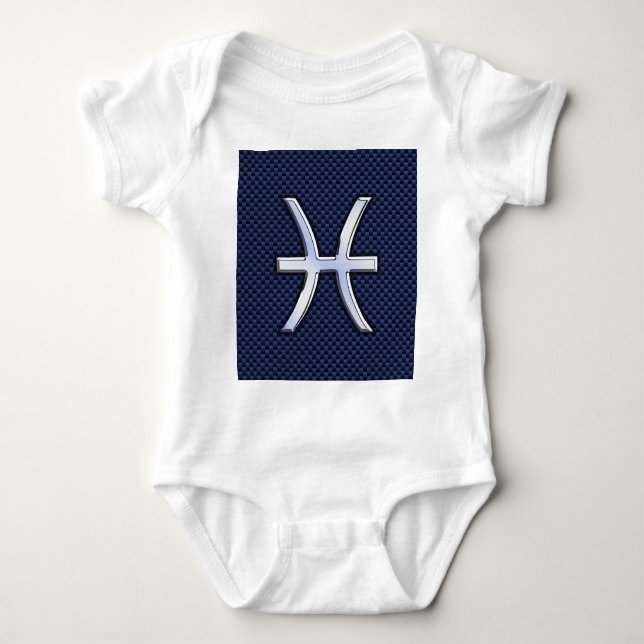 Pisces Zodiac on Blue Carbon Fibre Print Baby Bodysuit (Front)