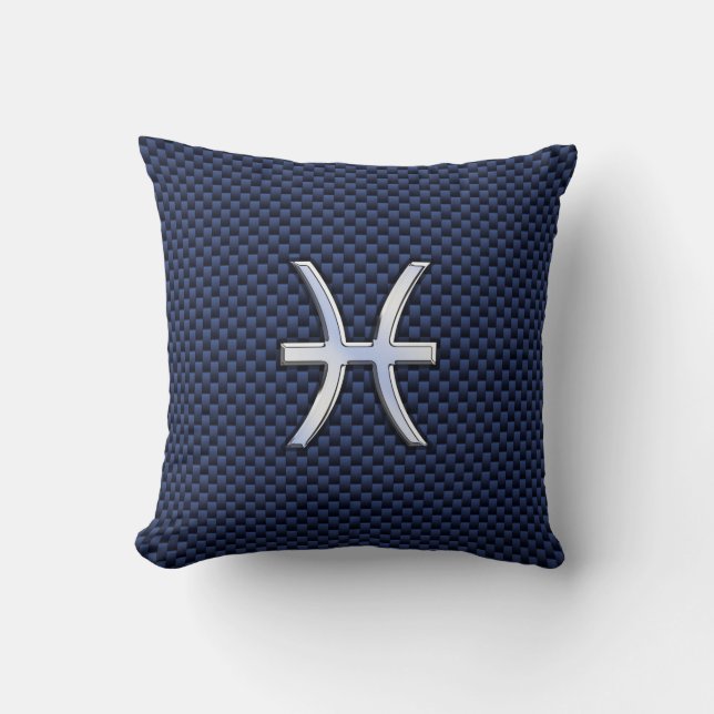 Pisces Zodiac on Blue Carbon Fibre Print Cushion (Front)