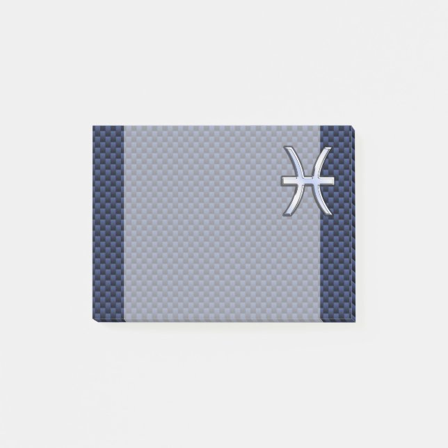 Pisces Zodiac on Blue Carbon Fibre Print Post-it Notes (Front)