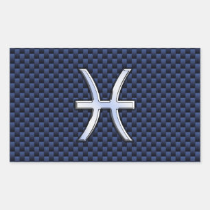 Pisces Zodiac on Blue Carbon Fibre Print Rectangular Sticker
