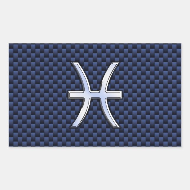 Pisces Zodiac on Blue Carbon Fibre Print Rectangular Sticker (Front)