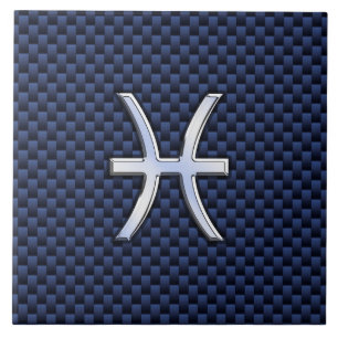 Pisces Zodiac on Blue Carbon Fibre Print Tile