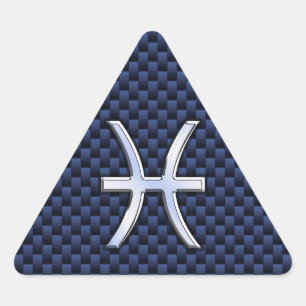 Pisces Zodiac on Blue Carbon Fibre Print Triangle Sticker