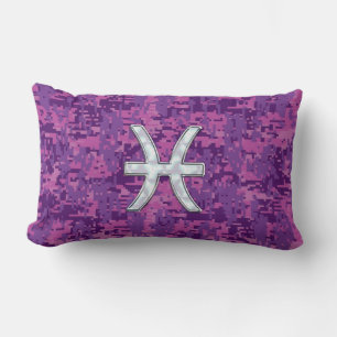 Pisces Zodiac on Fuchsia Pink Digital Camouflage Lumbar Cushion